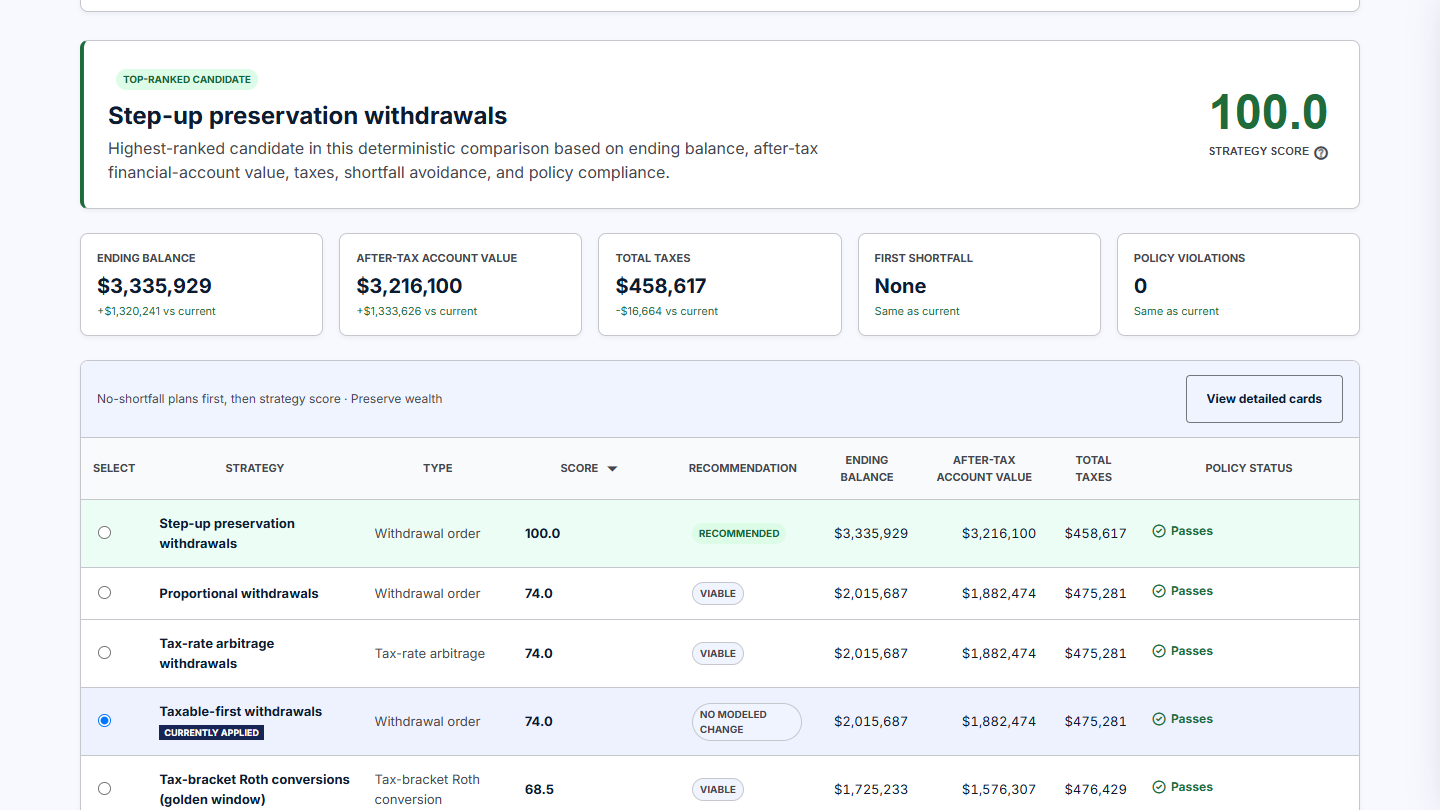 YARCalc product screen demonstrating test a decision before making it your plan.